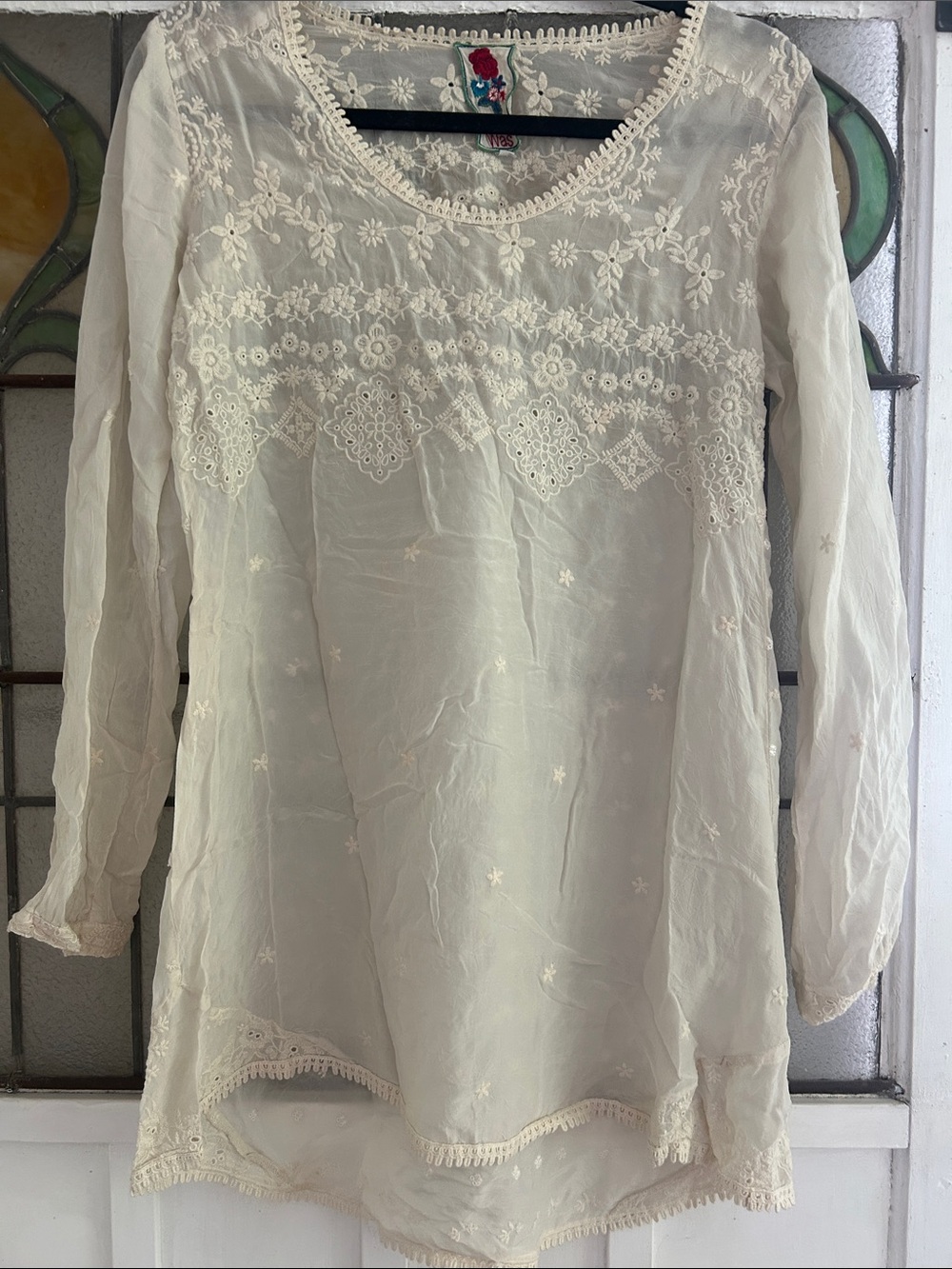 Johnny Was Women's Ivory Embroidered Long-Sleeve Tunic Top